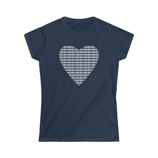 Pickleball Word Heart for the Love of Pickleball in a Women's Softstyle Tee